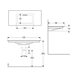 Lavabo ONE 105 cm sans trou de robinetterie horizontale
