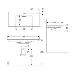 Lavabo ONE 105 cm avec trou de robinetterie horizontale