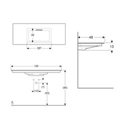 Lavabo ONE 120 cm sans trou de robinetterie horizontale