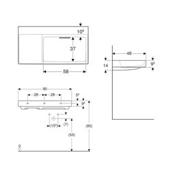 Lavabo ONE 90 cm sans trou de robinetterie horizontale