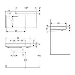 Lavabo ONE 90 cm avec trou de robinetterie horizontale