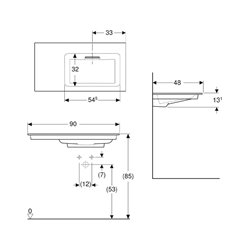 Lavabo ONE 90 cm sans trou de robinetterie horizontale