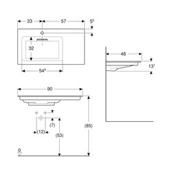 Lavabo ONE 90 cm avec trou de robinetterie horizontale