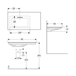 Lavabo ONE 90 cm sans trou de robinetterie horizontale
