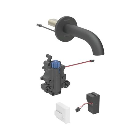 Robinetterie de lavabo Piave Noir mat avec mitigeur thermostatique 17 cm sur secteur mural pour module encastrable