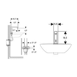 Robinetterie de lavabo Brenta Acier inoxydable sur secteur pour module encastrable sur gorge avec mitigeur