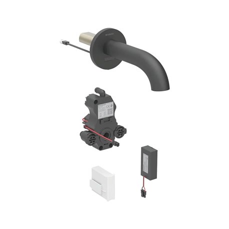 Robinetterie de lavabo Piave Noir mat 22 cm à piles mural pour module encastrable sans mitigeur 