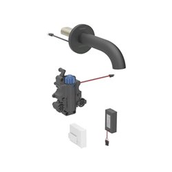 Robinetterie de lavabo Piave Noir mat 22 cm à piles mural pour module encastrable avec mitigeur thermostatique