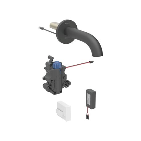 Robinetterie de lavabo Piave Noir mat 22 cm à piles mural pour module encastrable avec mitigeur thermostatique
