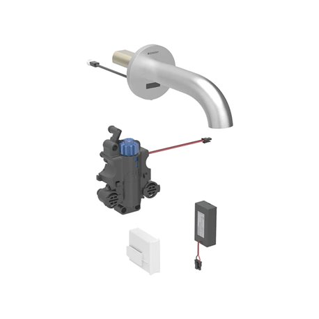 Robinetterie de lavabo Piave Acier inoxydable 22 cm à piles mural pour module encastrable avec mitigeur thermostatique