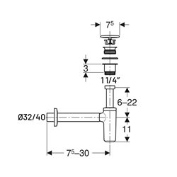 Évacuation de lavabo Ø32/40 mm à recouvrement de soupape et manchette