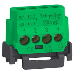 Bornier 80A à vis 4 trous 2x16²+2x10² et couvercles pour Terre/Neutre Linergy LGYT2A04