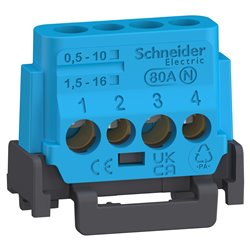 Bornier 80A à vis 4 trous 2x16²+2x10² et couvercles pour Terre/Neutre Linergy LGYT2A04