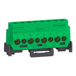Bornier 80A à vis 8 trous 4x16²+4x10² et couvercles pour Terre/Neutre Linergy LGYT2A08