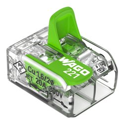 Lot de 100 Bornes de raccordement avec levier 221-422 tous conducteurs max 4 mm² 2 fils Vert