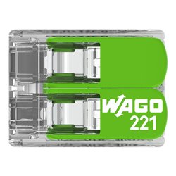 Lot de 100 Bornes de raccordement avec levier 221-422 tous conducteurs max 4 mm² 2 fils Vert
