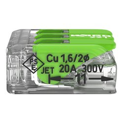 Lot de 50 Bornes de raccordement avec levier 221-423 tous conducteurs max 4 mm² 3 fils Vert