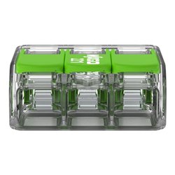 Lot de 50 Bornes de raccordement avec levier 221-423 tous conducteurs max 4 mm² 3 fils Vert
