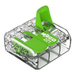 Lot de 50 Bornes de raccordement avec levier 221-423 tous conducteurs max 4 mm² 3 fils Vert