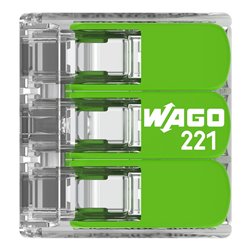 Lot de 50 Bornes de raccordement avec levier 221-423 tous conducteurs max 4 mm² 3 fils Vert