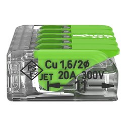 Lot de 25 Bornes de raccordement avec levier 221-425 tous conducteurs max 4 mm² 5 fils Vert