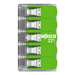 Lot de 25 Bornes de raccordement avec levier 221-425 tous conducteurs max 4 mm² 5 fils Vert