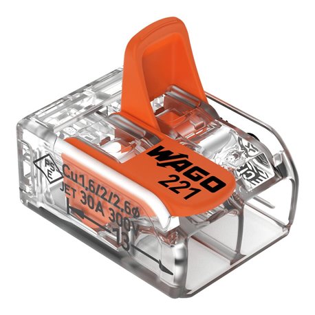 Lot de 50 Bornes de raccordement avec levier 221-612 tous conducteurs max 6 mm² 2 fils Orange