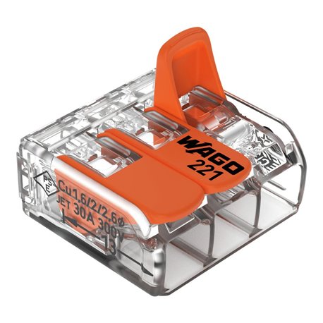 Lot de 30 Bornes de raccordement avec levier 221-613 tous conducteurs max 6 mm² 3 fils Orange Lot de 30 Bornes de raccordement avec levier 221-613 tous conducteurs max 6 mm² 3 fils Orange