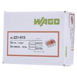 Lot de 30 Bornes de raccordement avec levier 221-613 tous conducteurs max 6 mm² 3 fils Orange