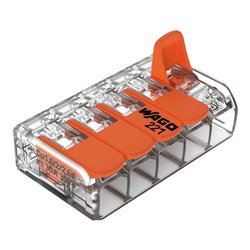 Lot de 15 Bornes de raccordement avec levier 221-615 tous conducteurs max 6 mm² 5 fils Orange