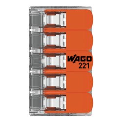 Lot de 15 Bornes de raccordement avec levier 221-615 tous conducteurs max 6 mm² 5 fils Orange