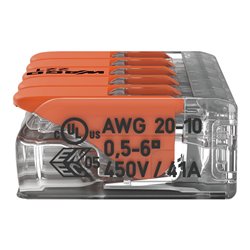 Lot de 15 Bornes de raccordement avec levier 221-615 tous conducteurs max 6 mm² 5 fils Orange