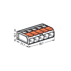 Lot de 15 Bornes de raccordement avec levier 221-615 tous conducteurs max 6 mm² 5 fils Orange