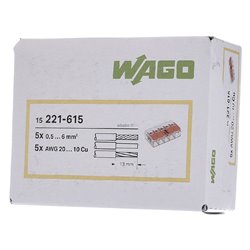 Lot de 15 Bornes de raccordement avec levier 221-615 tous conducteurs max 6 mm² 5 fils Orange