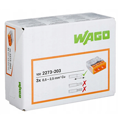 Lot de 100 Connecteurs de passage à enficher 2273-203 pour tous conducteurs max 2,5 mm² 3 fils Orange