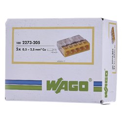 Lot de 100 Connecteurs de passage à enficher 2273-205 pour tous conducteurs max 2,5 mm² 5 fils Jaune