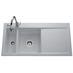 Evier First Class EV 5076 Égouttoir à droite Alu Mat 1 cuve +1 vide-sauce
