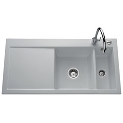 Evier First Class EV 5076 Égouttoir à gauche Alu Mat 1 cuve +1 vide-sauce