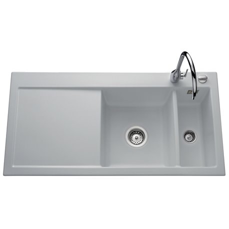 Evier First Class EV 5076 Égouttoir à gauche Alu Mat 1 cuve +1 vide-sauce