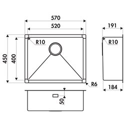 Evier Pisa EVSP 54 Vidage automatique carré chromé Satiné 570x500 mm
