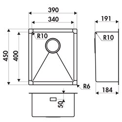 Evier Pisa EVSP 52 Vidage automatique ronde satinée Satiné 390x500 mm