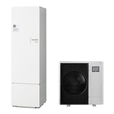 Pompe à chaleur air eau Ecodan Power Inverter Silence Duo 13 kWatts, 300 Litres Triphasé R32 Pompe à chaleur air eau Ecodan Power Inverter Silence Duo 13 kWatts, 300 Litres Triphasé R32