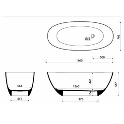 Baignoire Wika 160x70,5 cm, 185 Litres Blanc Mat sans siphon PW64816006031