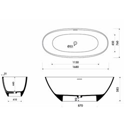 Baignoire Willa II 168x76 cm, 269 Litres Blanc Mat avec siphon PW62016805031