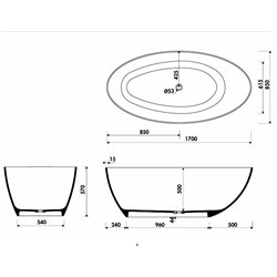 Baignoire Cleo 170x85 cm, 311 Litres Blanc Mat avec siphon PW30717006031
