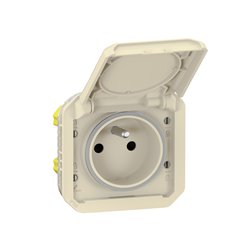 Prise de courant 2P+T étanche Plexo 16A 250V IP55 IK08 avec enjoliveur sable 069828L