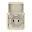 Prise de courant 2P+T étanche Plexo 16A 250V IP55 IK08 avec enjoliveur sable 069828L
