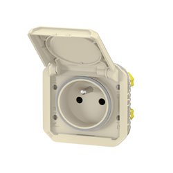Prise de courant 2P+T étanche Plexo 16A 250V IP55 IK08 avec enjoliveur sable 069828L
