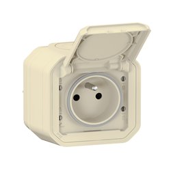 Prise de courant 2P+T étanche Plexo 16A 250V IP55 IK08 complète pour fixation saillie sable 069776L