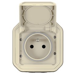 Prise de courant 2P+T étanche Plexo 16A 250V IP55 IK08 complète pour fixation saillie sable 069776L
